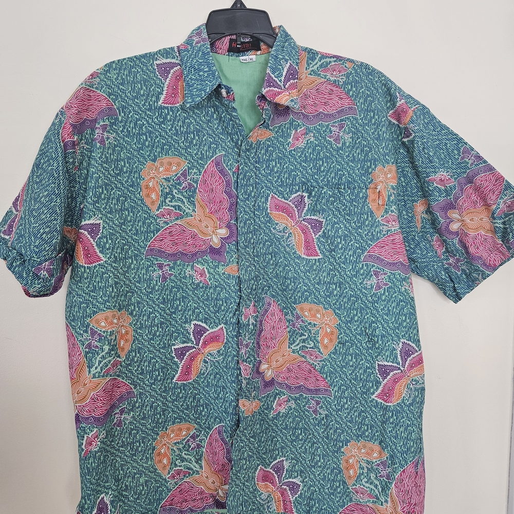 BiBi Vibrant Teal and Pink Men's Batik Shirt